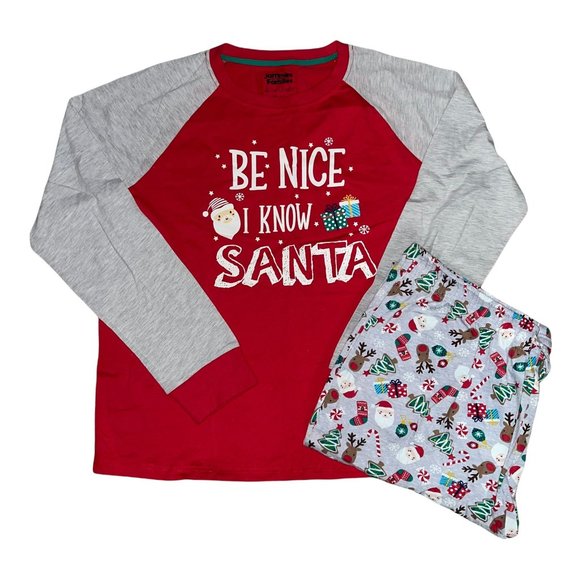 NWT Cuddl Duds Be Nice I Know Santa Holiday Christmas Pajama PJ Set XLT Tall - Picture 1 of 6